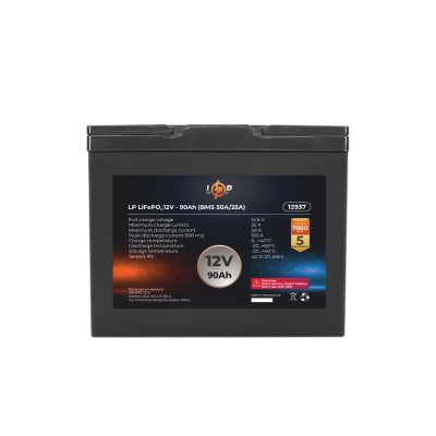 Акумулятор LP LiFePO4 12V (12,8V) - 90 Ah (1152Wh) (BMS 50A/25A) пластик Акумулятор LP LiFePO4 12V (12,8V) - 90 Ah (1152Wh) (BMS 50A/25A) пластик