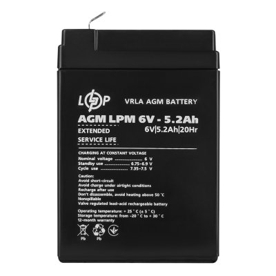 Акумулятор AGM LPM 6V - 5.2 Ah Акумулятор AGM LPM 6V - 5.2 Ah
