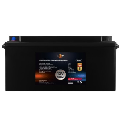 Акумулятор LP LiFePO4 12V (12,8V) - 180 Ah (2304Wh) (BMS 80A/40А) пластик Акумулятор LP LiFePO4 12V (12,8V) - 180 Ah (2304Wh) (BMS 80A/40А) пластик