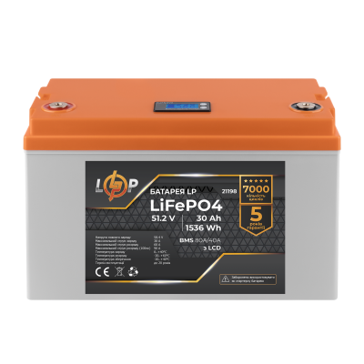 Акумулятор LP LiFePO4 LCD 51,2V - 30 Ah (1536Wh) (BMS 80A/40А) пластик Акумулятор LP LiFePO4 LCD 51,2V - 30 Ah (1536Wh) (BMS 80A/40А) пластик