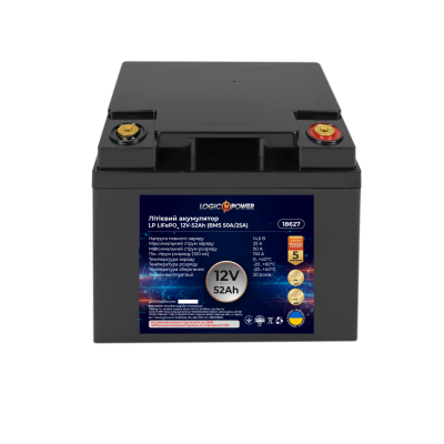 Акумулятор LP LiFePO4 12V (12,8V) - 52 Ah (665Wh) (BMS 50A/25А) пластик Акумулятор LP LiFePO4 12V (12,8V) - 52 Ah (665Wh) (BMS 50A/25А) пластик
