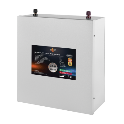 Акумулятор LP LiFePO4 24V (25,6V) - 180 Ah (4608Wh) (BMS 150A/75A) метал для ДБЖ Акумулятор LP LiFePO4 24V (25,6V) - 180 Ah (4608Wh) (BMS 150A/75A) метал для ДБЖ