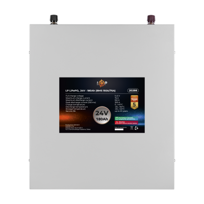 Акумулятор LP LiFePO4 24V (25,6V) - 180 Ah (4608Wh) (BMS 150A/75A) метал для ДБЖ Акумулятор LP LiFePO4 24V (25,6V) - 180 Ah (4608Wh) (BMS 150A/75A) метал для ДБЖ