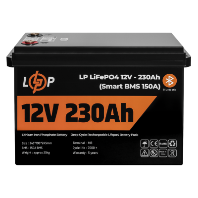Акумулятор LP LiFePO4 12V (12,8V) - 230 Ah (2944Wh) (Smart BMS 150А) з BT пластик для ДБЖ Акумулятор LP LiFePO4 12V (12,8V) - 230 Ah (2944Wh) (Smart BMS 150А) з BT пластик для ДБЖ