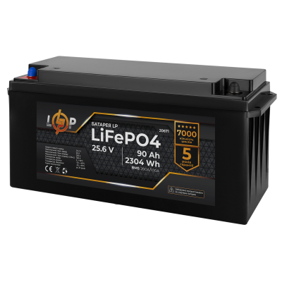 Акумулятор LP LiFePO4 24V (25,6V) - 90 Ah (2304Wh) (BMS 200A/100А) пластик Акумулятор LP LiFePO4 24V (25,6V) - 90 Ah (2304Wh) (BMS 200A/100А) пластик