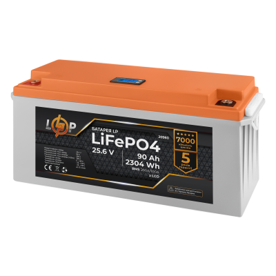 Акумулятор LP LiFePO4 LCD 24V (25,6V) - 90 Ah (2304Wh) (BMS 200A/100А) пластик Акумулятор LP LiFePO4 LCD 24V (25,6V) - 90 Ah (2304Wh) (BMS 200A/100А) пластик