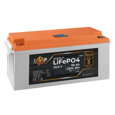 Акумулятор LP LiFePO4 LCD 24V (25,6V) - 90 Ah (2304Wh) (BMS 200A/100А) пластик Акумулятор LP LiFePO4 LCD 24V (25,6V) - 90 Ah (2304Wh) (BMS 200A/100А) пластик