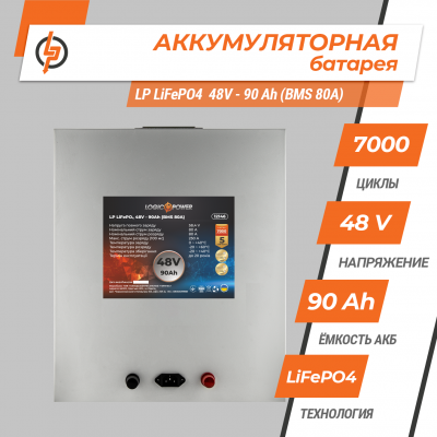 Акумулятор LP LiFePO4 48V (51,2V) - 90 Ah (4608Wh) (BMS 80A) металл Акумулятор LP LiFePO4 48V (51,2V) - 90 Ah (4608Wh) (BMS 80A) металл