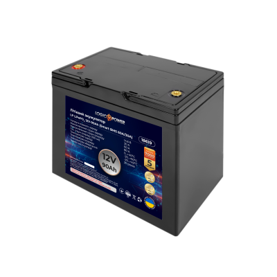 Акумулятор LP LiFePO4 12V (12,8V) - 90 Ah (1152Wh) (Smart BMS 60A/30А) пластик Акумулятор LP LiFePO4 12V (12,8V) - 90 Ah (1152Wh) (Smart BMS 60A/30А) пластик