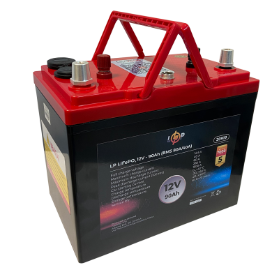 Акумулятор LP LiFePO4 універсальний із зарядним пристроєм 12V (12,8V) - 90 Ah (1152Wh) (BMS 80A/40А) пластик Акумулятор LP LiFePO4 універсальний із зарядним пристроєм 12V (12,8V) - 90 Ah (1152Wh) (BMS 80A/40А) пластик