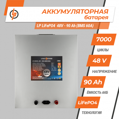 Акумулятор LP LiFePO4 48V (51,2V) - 90 Ah (4608Wh) (BMS 60A) металл Акумулятор LP LiFePO4 48V (51,2V) - 90 Ah (4608Wh) (BMS 60A) металл