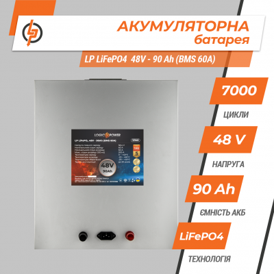 Акумулятор LP LiFePO4 48V (51,2V) - 90 Ah (4608Wh) (BMS 60A) металл Акумулятор LP LiFePO4 48V (51,2V) - 90 Ah (4608Wh) (BMS 60A) металл