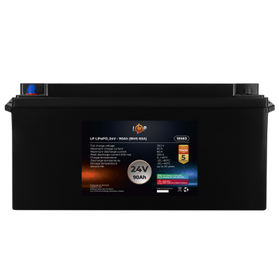 Акумулятор LP LiFePO4 для ДБЖ 24V (25,6V) - 90 Ah (2304Wh) (BMS 60A) пластик Акумулятор LP LiFePO4 для ДБЖ 24V (25,6V) - 90 Ah (2304Wh) (BMS 60A) пластик