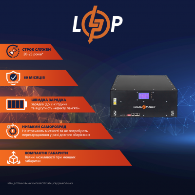Акумулятор LP LiFePO4 48V (51,2V) - 90 Ah (4608Wh) (Smart BMS 150A) с LCD (LP Bank Energy U90) Акумулятор LP LiFePO4 48V (51,2V) - 90 Ah (4608Wh) (Smart BMS 150A) с LCD (LP Bank Energy U90)