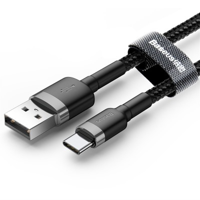 Кабель Baseus Cafule USB 2.0 to Type-C 2A 2M Чорний/Сірий (CATKLF-CG1) Кабель Baseus Cafule USB 2.0 to Type-C 2A 2M Чорний/Сірий (CATKLF-CG1)