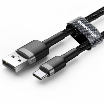 Кабель Baseus Cafule USB 2.0 to Type-C 3A 1M Черный/Серый (CATKLF-BG1) Кабель Baseus Cafule USB 2.0 to Type-C 3A 1M Черный/Серый (CATKLF-BG1)