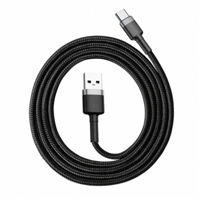 Кабель Baseus Cafule USB 2.0 to Type-C 3A 1M Черный/Серый (CATKLF-BG1) Кабель Baseus Cafule USB 2.0 to Type-C 3A 1M Черный/Серый (CATKLF-BG1)